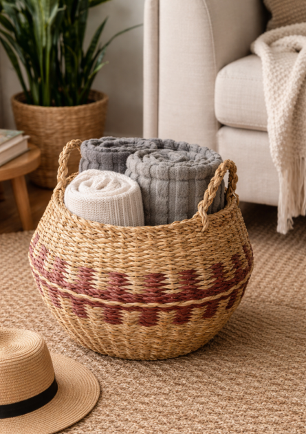 Hand-Woven Natural Jute Storage Basket - Image 2
