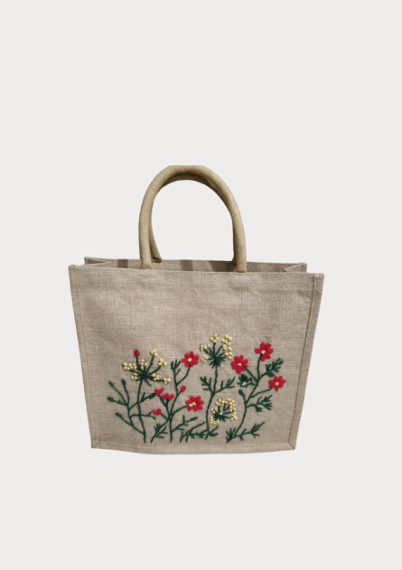 Handcrafted Embroidered Jute Tote Bag