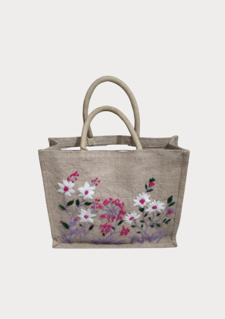 Handcrafted Embroidered Jute Tote Bag