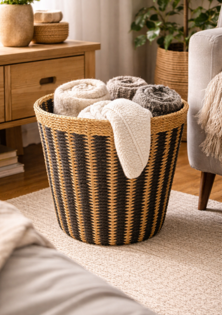 Hand-Woven Natural Jute Storage Basket - Image 2