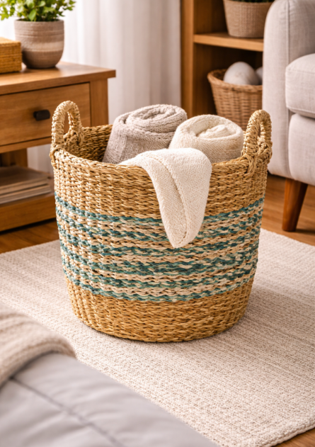 Hand-Woven Natural Jute Storage Basket - Image 2