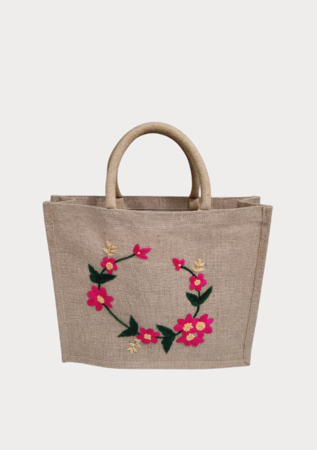 Handcrafted Embroidered Jute Tote Bag