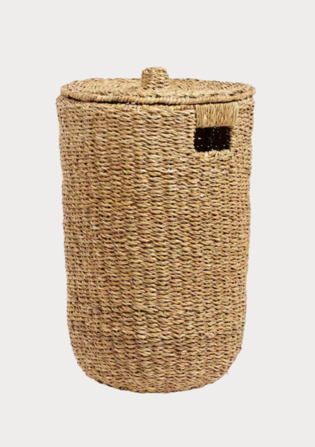 Tall Natural Jute Laundry Basket with Lid