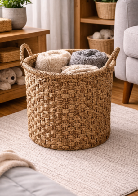 Hand-Woven Natural Jute Storage Basket - Image 2