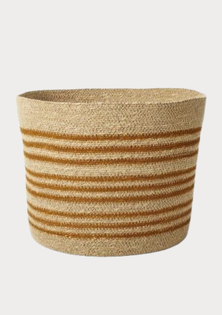 Striped Natural Jute Planter & Storage Basket