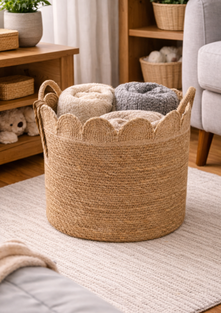 Hand-Woven Natural Jute Storage Basket - Image 2