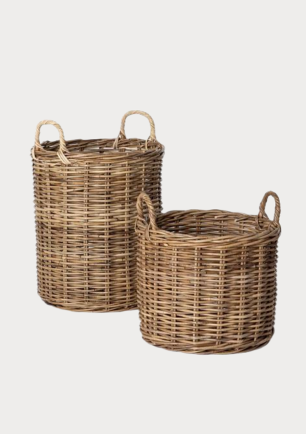 Tall Handwoven Natural Jute Laundry Basket Set