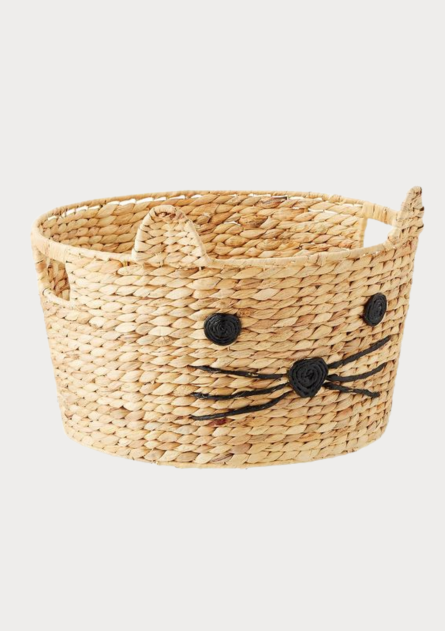 Cute Cat Face Handwoven Jute Storage Basket