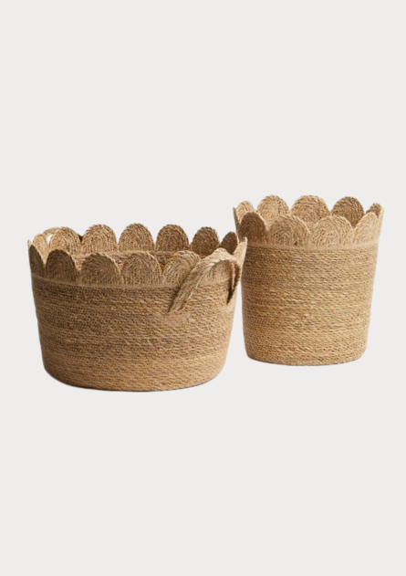 Scalloped Edge Natural Jute Storage Basket Set