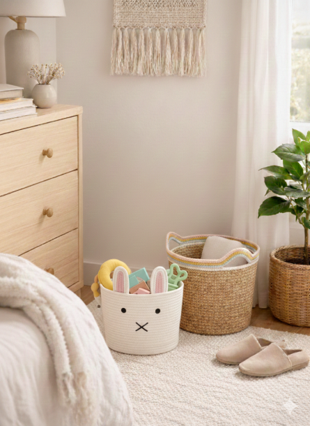 Cute Bunny Storage Basket for Kids & Baby Items - Image 2