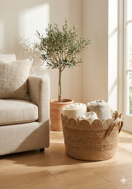 Scalloped Edge Natural Jute Storage Basket Set - Image 2