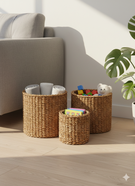 Minimal Round Jute Storage & Planter Basket Set - Image 2