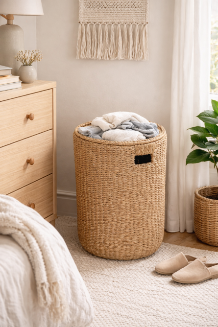 Tall Natural Jute Laundry Basket with Lid - Image 2