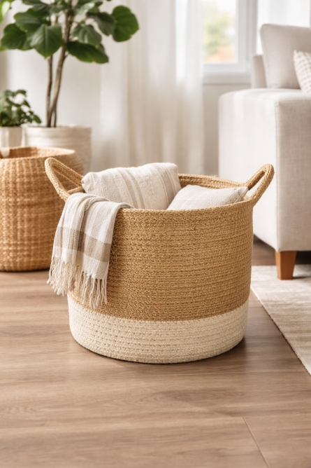 Hand-Woven Natural Jute Laundry Basket - Image 2