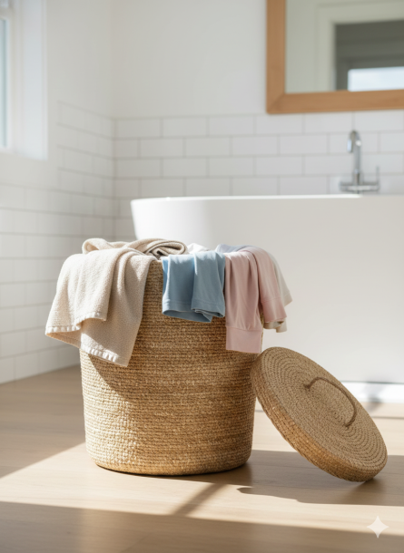 Multipurpose Natural Fiber Laundry Basket with Lid - Image 2