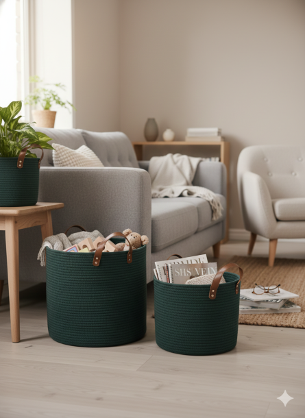 Hand-Woven Laundry Basket Set - Image 2