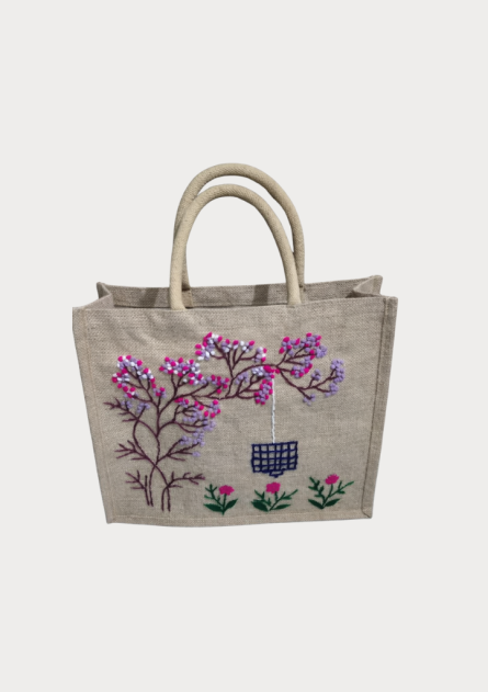 Handcrafted Embroidered Jute Tote Bag