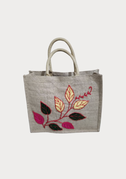 Handcrafted Embroidered Jute Tote Bag