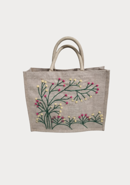 Handcrafted Embroidered Jute Tote Bag