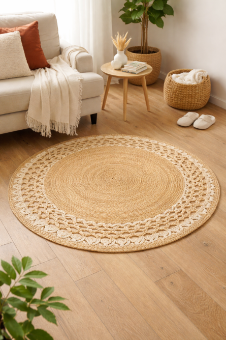 Handwoven Natural Jute Round Rug - Image 2